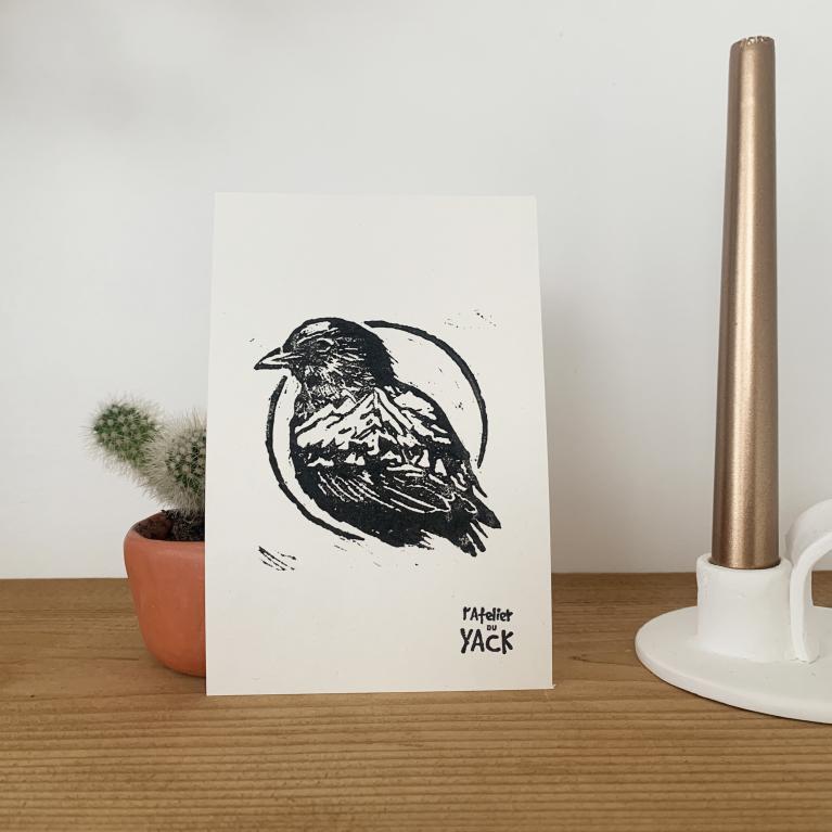 Affiche linogravure dépassement de soi oiseau montagne
